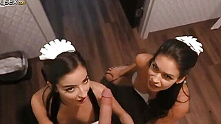 Casual threesome sex with two maids in hotel Emily Willis and her GF Porn Video